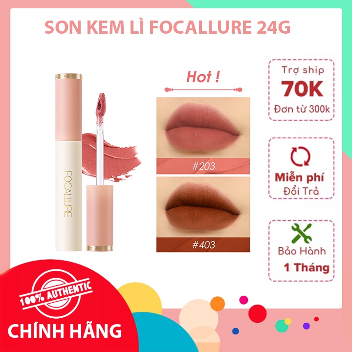 SON KEM LÌ FOCALLURE MÀU NHUNG MƯỢT MÀ VỚI KẾT CẤU MỜ DỄ THOA QUYẾN RŨ 24G, CHỐNG THẤM NƯỚC TỐT VỚI BẢNG MÀU PHONG PHÚ