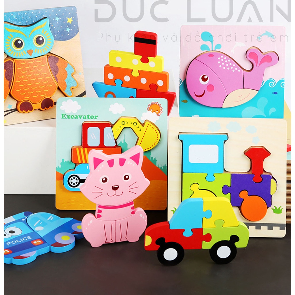 ⭐ Bản TO 15x15cm⭐ Đồ Chơi Gỗ Xếp Hình Lắp Ráp Tranh Ghép 3D Gỗ Nổi - Đồ chơi trí tuệ cho bé