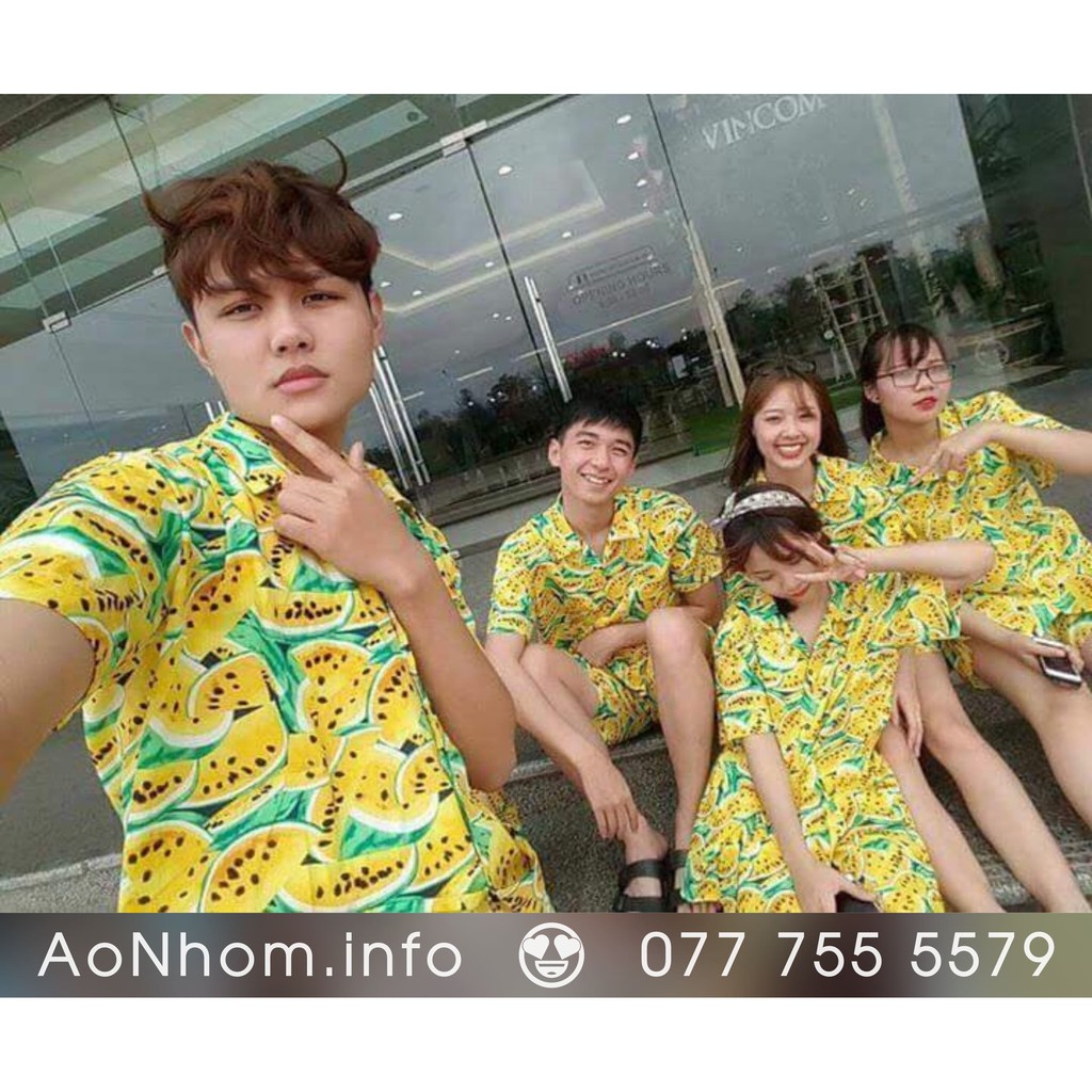 Áo sơ mi trái cây, Sơ mi Hawaii đi biển - Dưa hấu miếng - Có đủ size Em Bé, S, M, L, XL, XXL, XXXL - #AB003