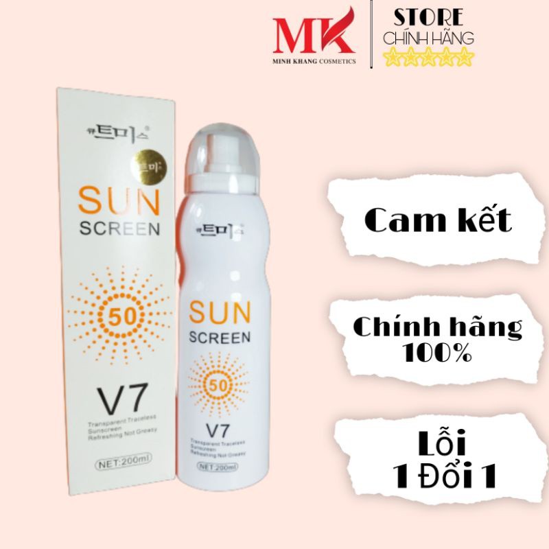 xịt chống nắng Sun Screen V7 nâng tone trắng da chống nước không bết dính kem chống nắng mặt body SPF50+