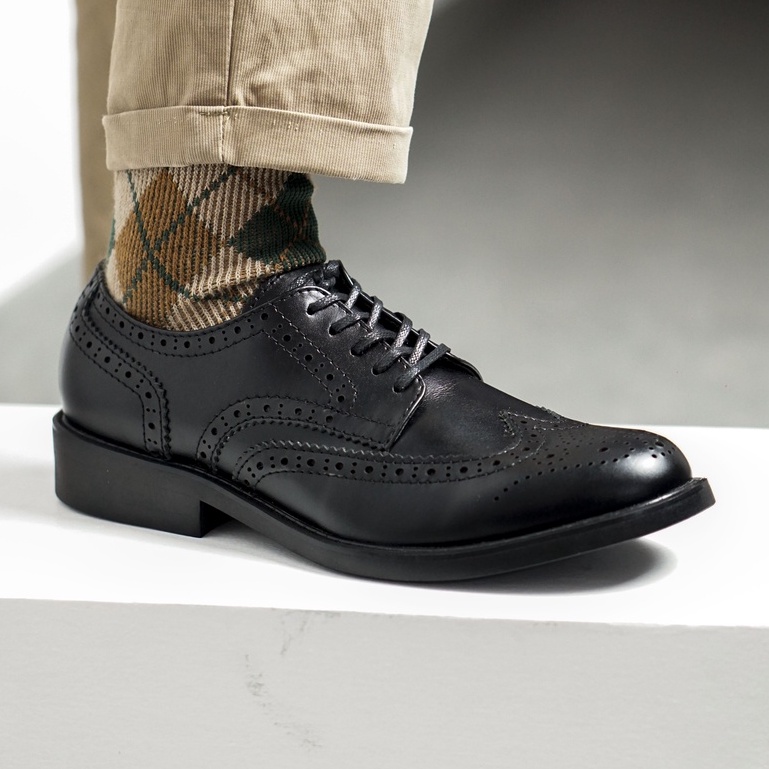 giày nam công sở derby wingtip đen da bò
