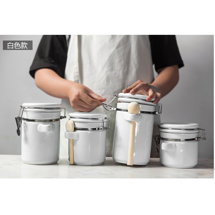 Bộ hũ sứ lưu trữ thực phẩm khô (kèm thìa gỗ) | BigBuy360 - bigbuy360.vn