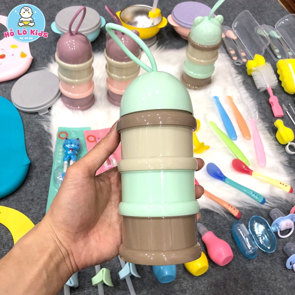 Hộp chia sữa, hộp chia thức ăn cho bé 3 tầng hình gấu có quai xách Hồ Lô Kids