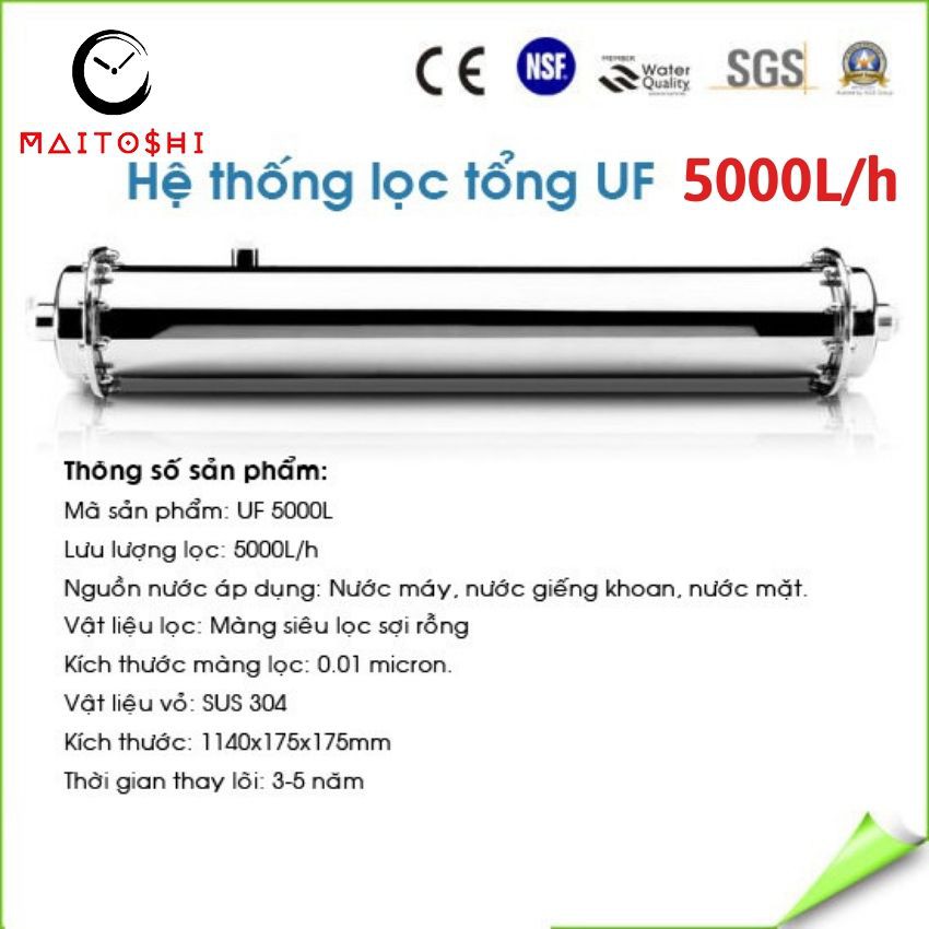 Máy lọc nước sinh hoạt công xuất lớn 5000l/h màng lọc UF , Xả cặn Định kì, vỏ inox 304 , tặng kèm cốc lọc thô đầu nguồn