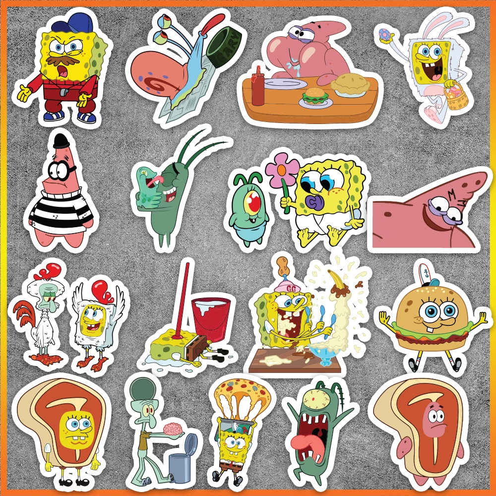 Set 50 cái Sticker Spongebob chống nước, Hình Dán Spongebob cute, Decal Spongebob dán vali, laptop