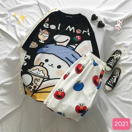 [Xưởng Giá Gốc] Set đồ bộ ngắn cartoon hoạt hình .Unisex form rộng Xưởng Giá Gốc Mã SP002044