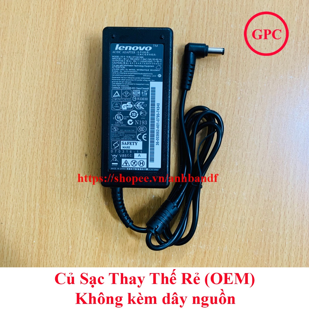 Sạc Laptop LENOVO 19V 3.42A Chân Thường 5.5mm*2.5mm, Adapter Laptop Lenovo (FREE SHIP ĐƠN TỪ 50K)