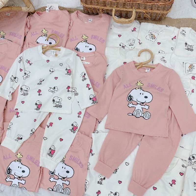 Bộ Quần Áo Trẻ Em Dài Tay In Hình Cún Smiles Vải Cotton Siêu Hót Cho Bé Gái Từ 10-22kg MÃ DT06