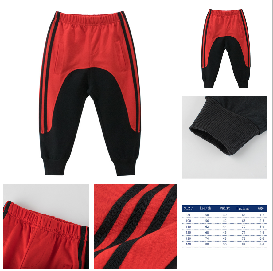 Children's Trousers Sweatpants Beam Pants Autumn and Winter Clothes Red and Black Ready Stock