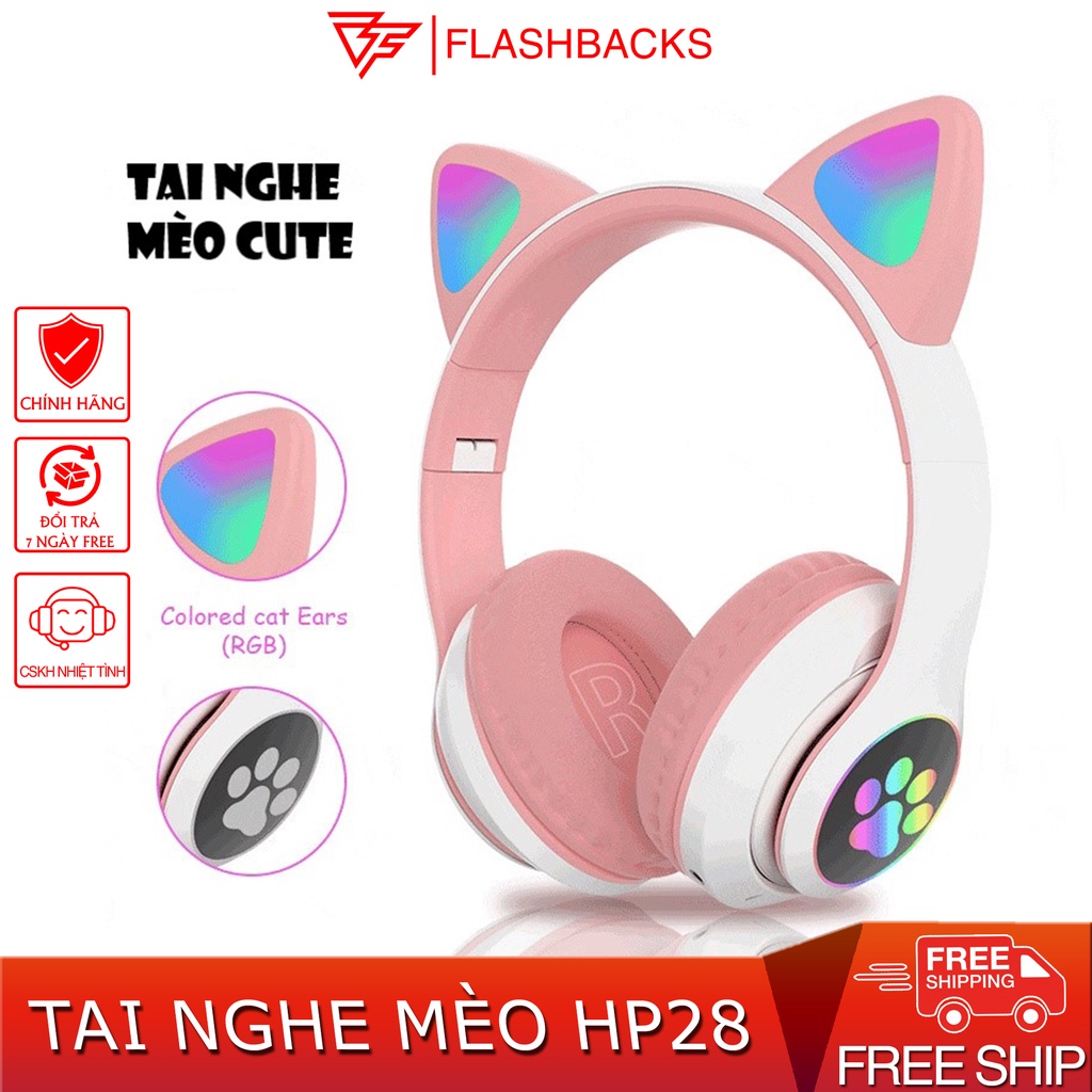 Tai Nghe Mèo Kết Nối Bluetooth - Tai Nghe Có Mic Chụp Tai Headphone Kiểu Dáng Dễ Thương -Cách Âm - Chồng Ồn - Chính hãng