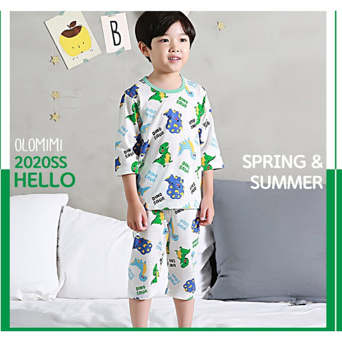 Bộ pijama lửng bé trai Little Dino World 100% cotton - Olomimi Hàn Quốc