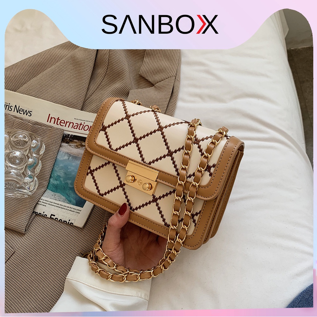 Túi xách nữ mini đeo chéo công sở Sanbox Shop kẻ vuông ngăn túi rộng sang trọng thời trang