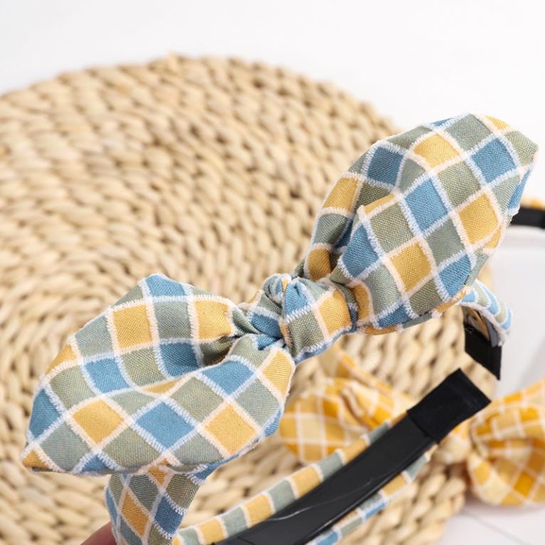Băng đô bờm cài tóc kẻ caro nhiều nhẹ nhàng dễ thương gọng dẻo, vải dày June Accessories