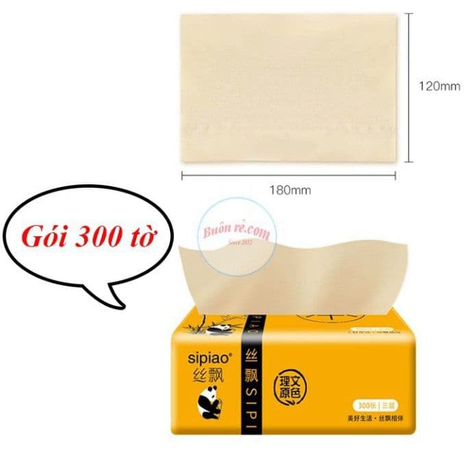 Giấy ăn gấu trúc Sipao 100% bột sợi tre nguyên chất 1 thùng 30 gói 300 tờ