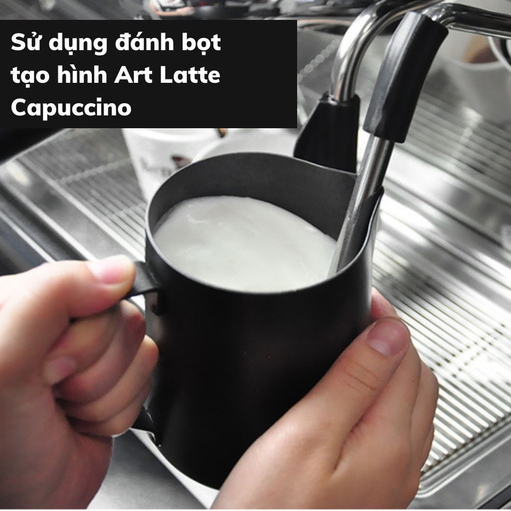 Ca đánh sữa inox cao cấp dung tích 350-600ml pha cà phê Espresso đổ hình cappuccino nghệ thuật Art Latte đen nhám