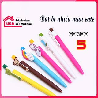 Bút bi xanh cute dễ thương nhiều màu cao cấp [COMBO 5 chiếc]
