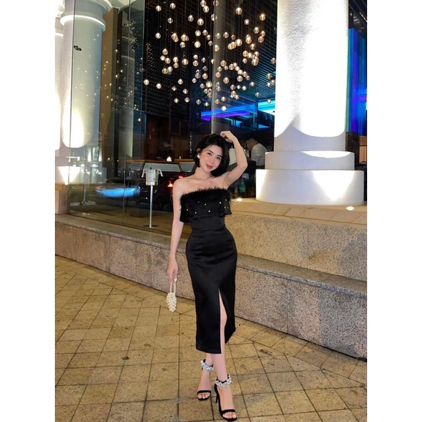 Đầm cup viền lông thỏ