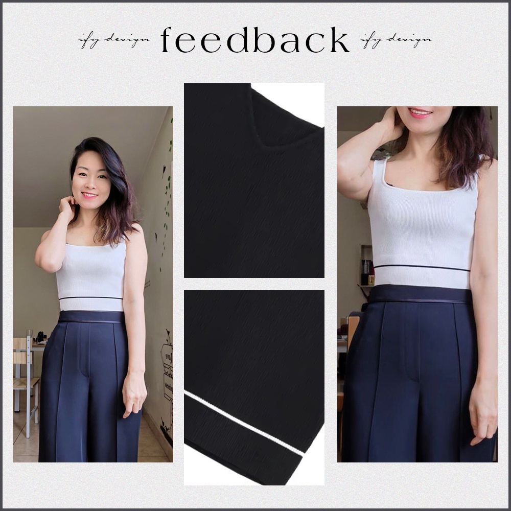 Áo dệt kim croptop, áo mặc trong vest nữ màu đen, trắng cổ V cao cấp IFY Design FAT013L