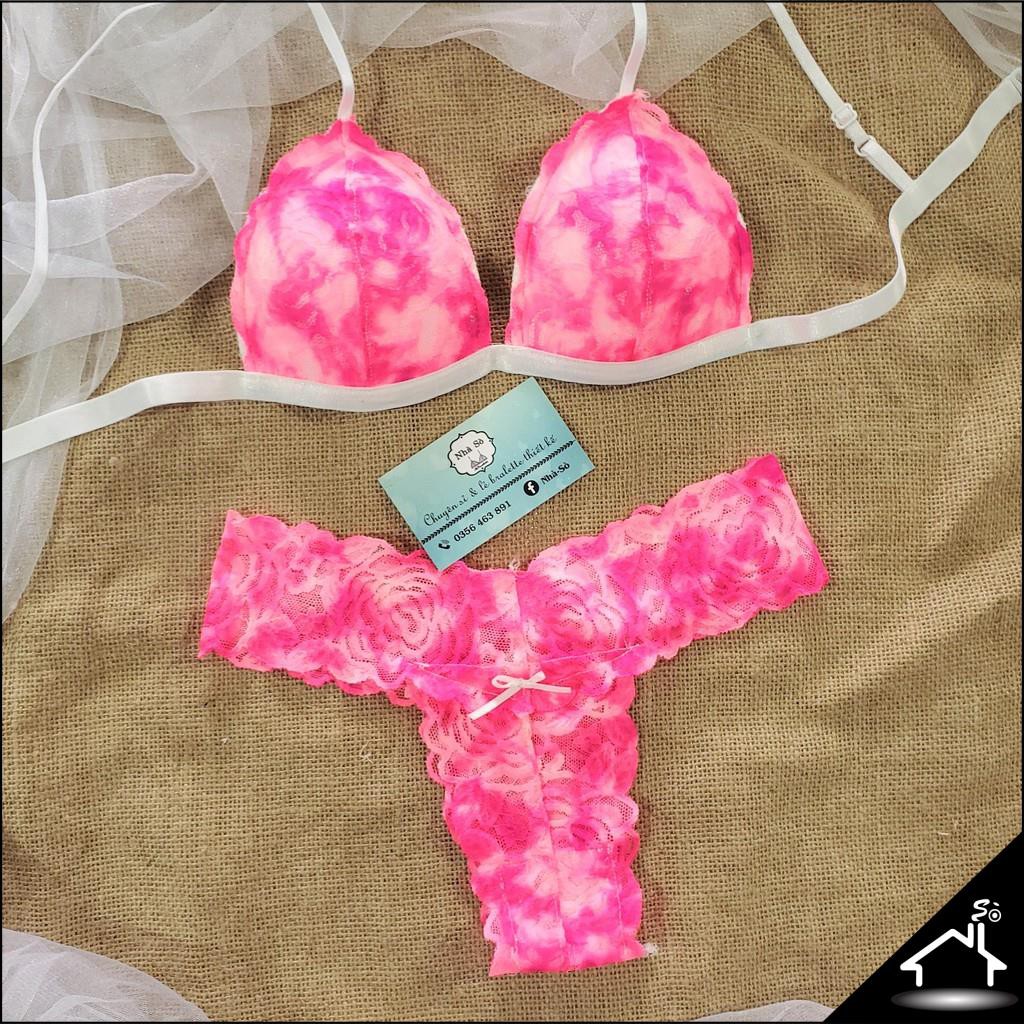 Bộ đồ lót sexy by Nhà Sò ren hoa hồng loang quần T và Y NS111