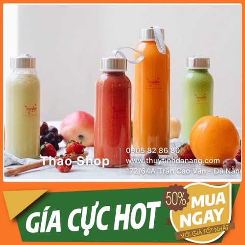 [LOẠI 1- GIÁ HỦY DIỆT] BÌNH NƯỚC THỦY TINH, CHAI DETOX CÓ DÂY XÁCH 500ML