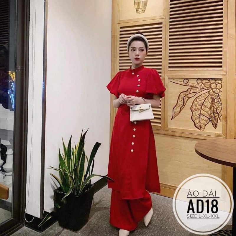 Áo dài Tết 2022 _Bigsize đỏ nút đính🥰🥰🥰