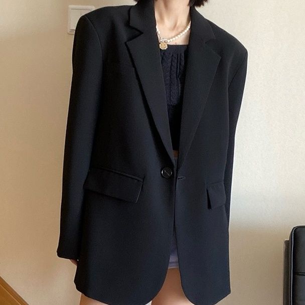 Black suit jacket female minority design sense Korean suit loose casual thin jacket Spring and Autumn small suit