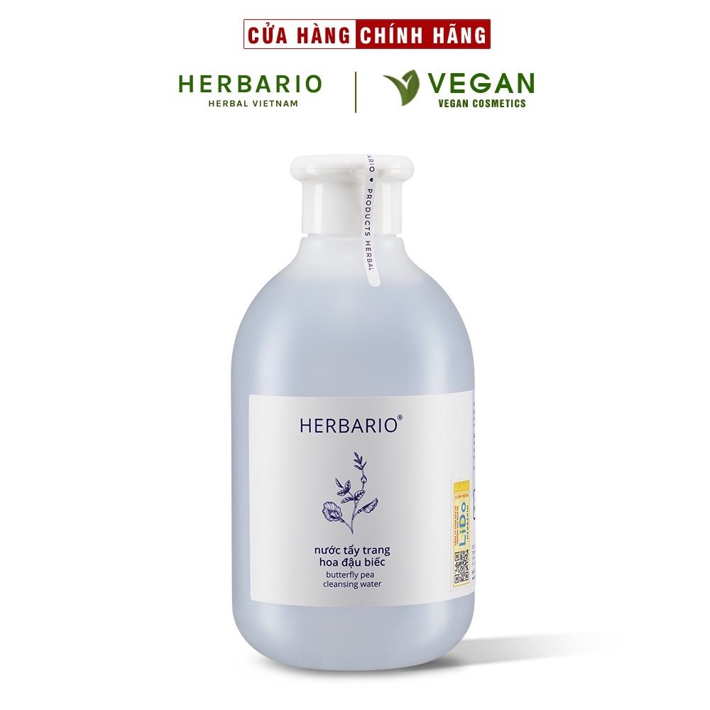 Nước tẩy trang Hoa Đậu Biếc herbario 300ml thuần chay cấp ẩm, chống lão hóa