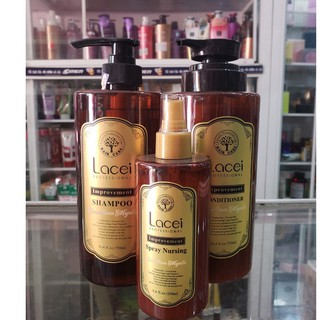 Combo dầu gội xả và xịt dưỡng chăm sóc tóc Lacei Improvement 750mlx2/250ml