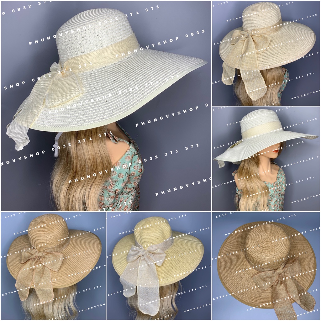 Mũ cói tai bèo Vành To Rộng che nắng thoáng mát đi biển phungvyshop - Bo CÓI VÀNH ĐẠI DÂY CỘT DÀI