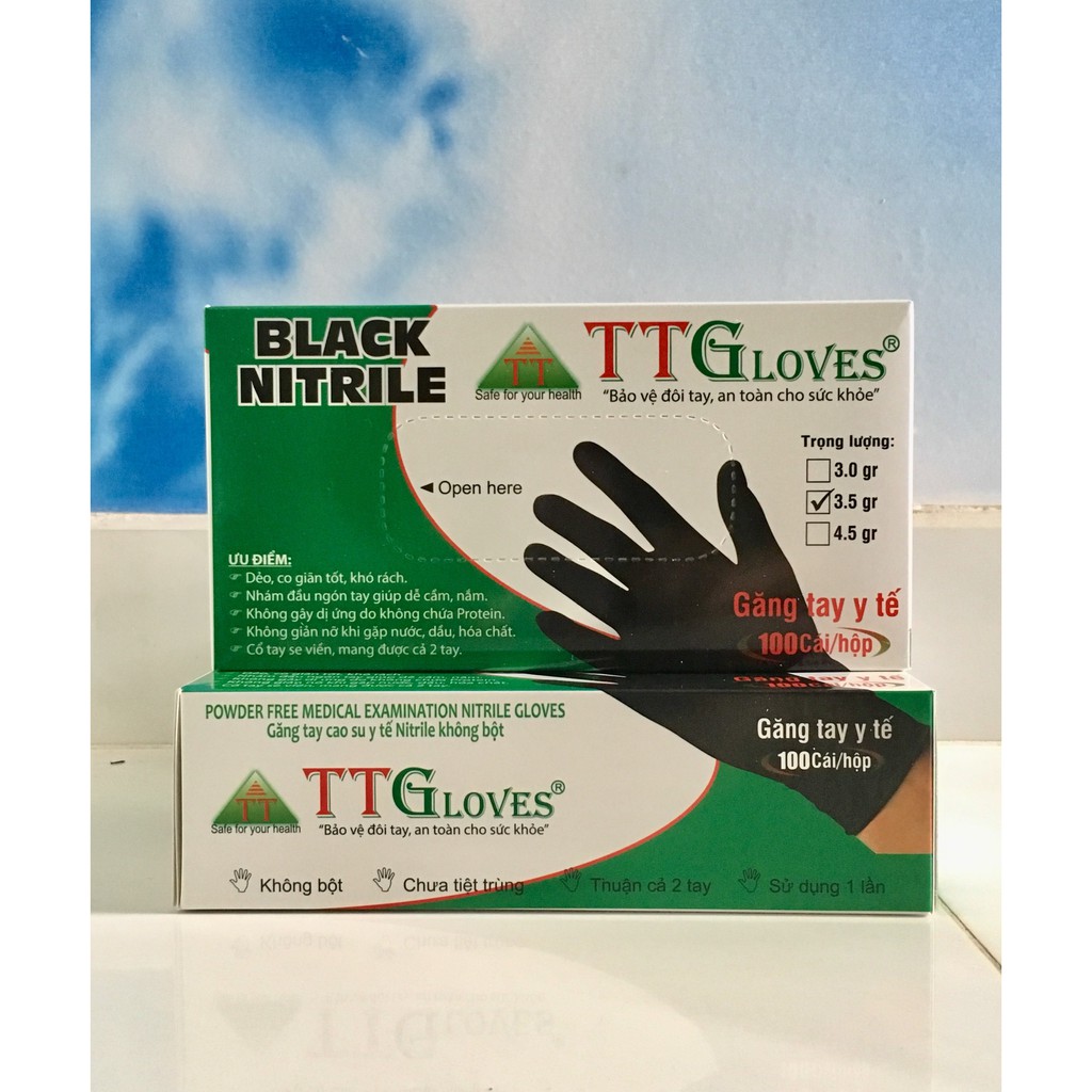 Găng tay y tế không bột TTGloves màu đen 3.5Gr