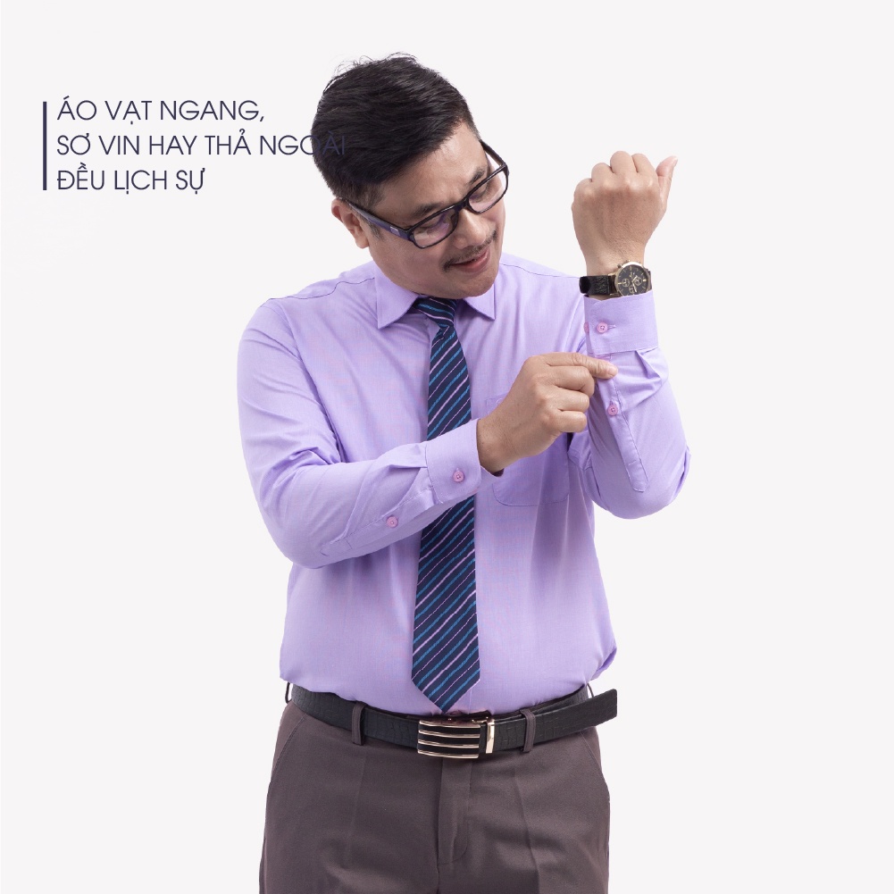 Áo Sơ Mi Nam Dài Tay Trung Niên ANCHI Màu Tím Nhạt Trơn Vải Sợi Tre Cao Cấp