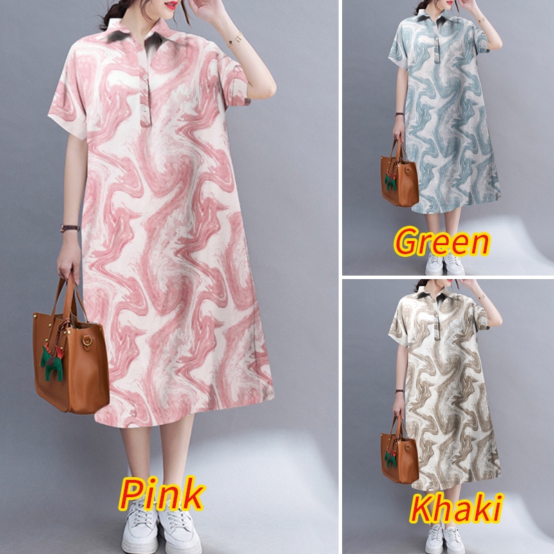 Đầm dài Zanzea tay ngắn cổ bẻ dáng rộng in họa tiết phong cách đáng yêu cho nữ