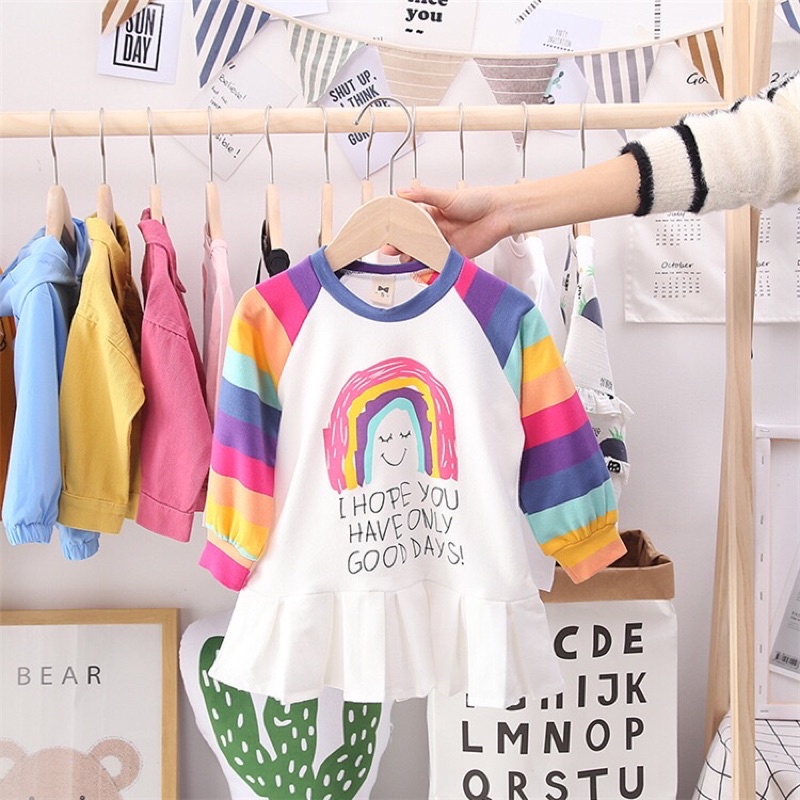 🔥xã kho đồng giá 80k🔥váy tay dài cầu vồng xinh xắn ngọt ngào diện đi học đi chơi cho bé 1 tuổi đến 7 tuổi ( 10 đến 25kg)