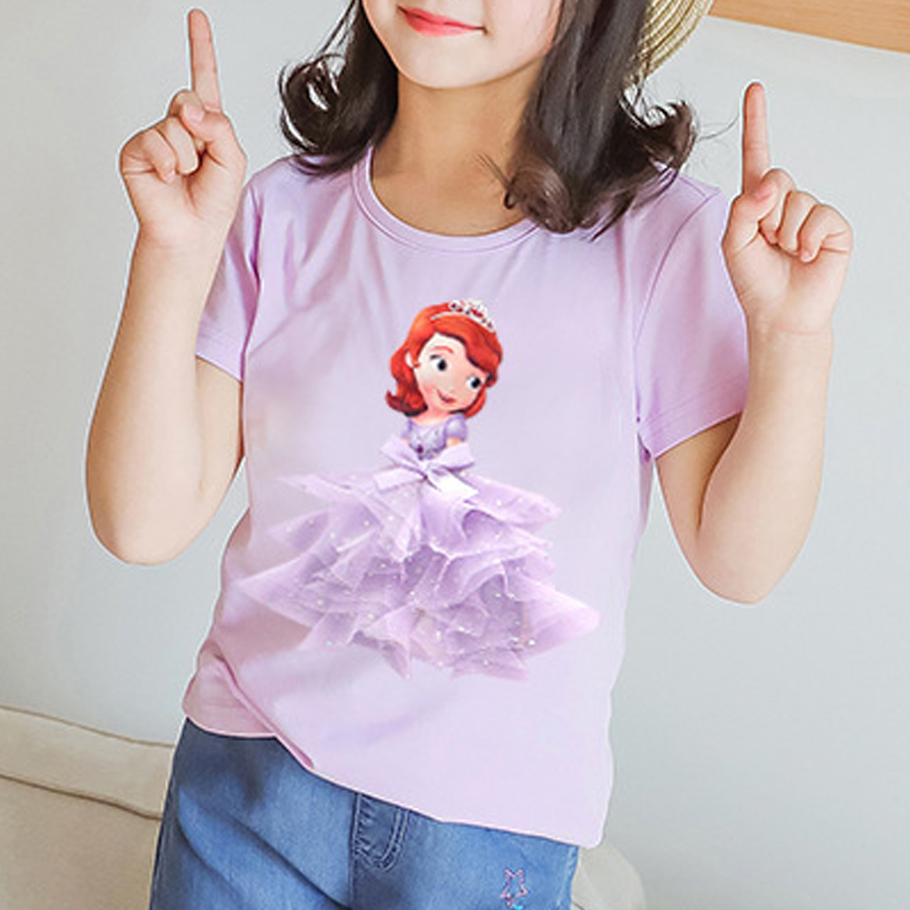 Áo Thun Tay Ngắn In Hình Công Chúa Elsa 3D Thời Trang Cho Bé Gái Từ 1-7 Tuổi