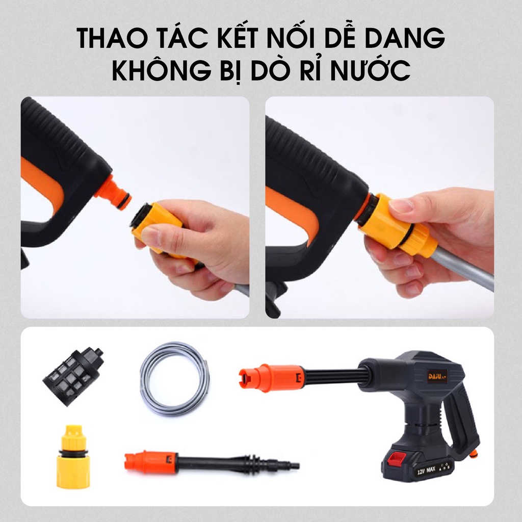 SÚNG RỬA XE ÁP LỰC CAO KHÔNG DÂY pin Lithium 24V, súng rửa xe mini gia đình tiện dụng, ống nối dài, phun xịt cực mạnh