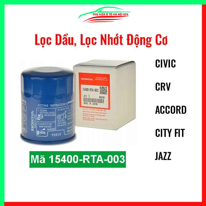 Lọc dầu, lọc nhớt động cơ cho xe Honda CIVIC, CRV, ACCORD, CITY FIT, JAZZ Mã 15400-RTA-003 Made In Japan