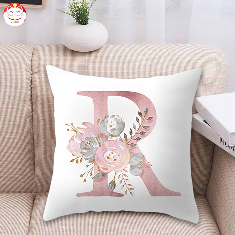 ✂GT⁂ 26 Letters Alphabet Cushion Cover Rose Gold Pattern Sofa Decor