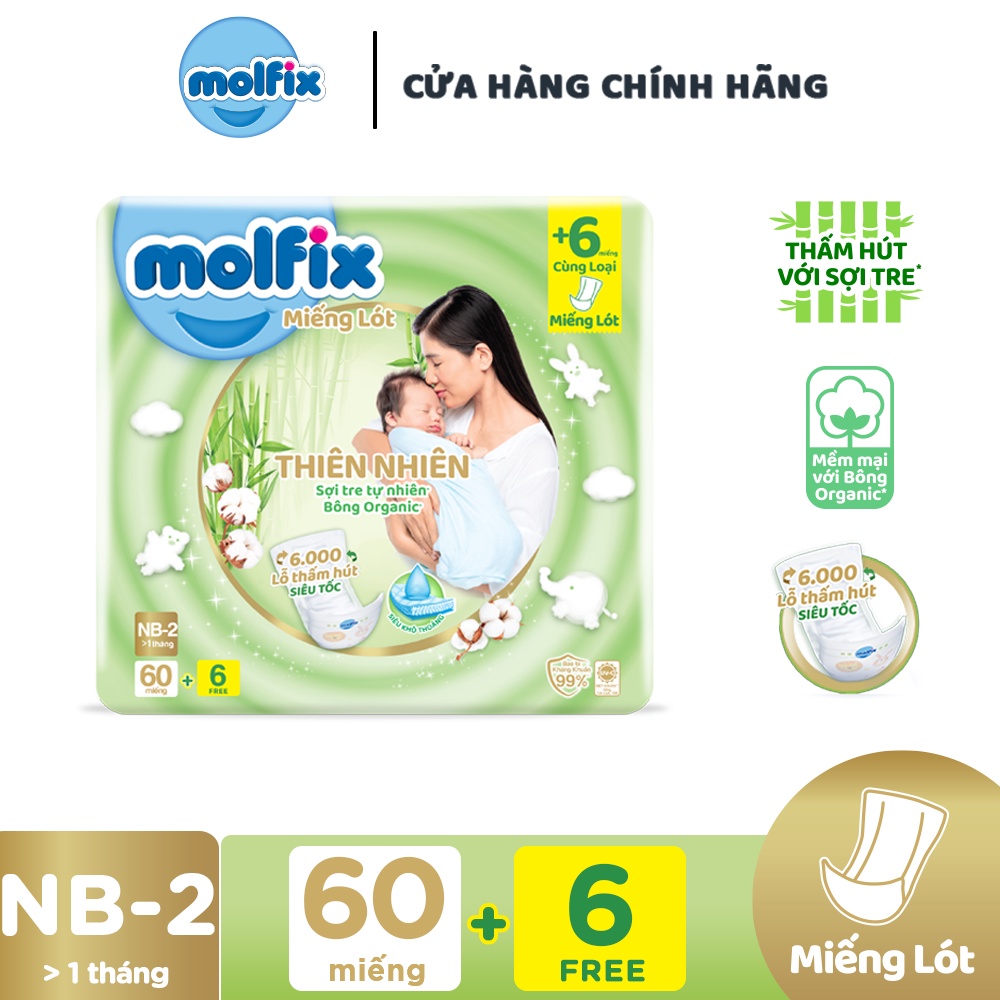 Miếng lót Molfix thiên nhiên bông Organic Newborn 1 sơ sinh ( NB1 90 + 10 , NB1 64 + 10 , NB2 60 + 6 )