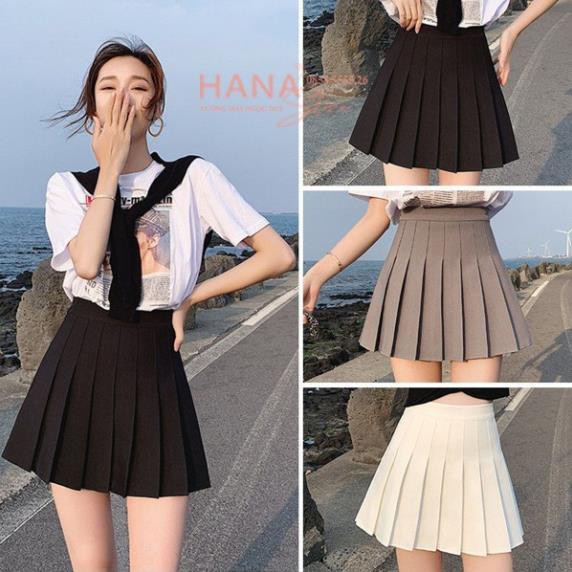 Chân váy tennis xếp ly ngắn xòe bản to màu đen có quần trong cạp lưng chun cao - Chất vải Umi dày dặn co giãn thể thao | BigBuy360 - bigbuy360.vn