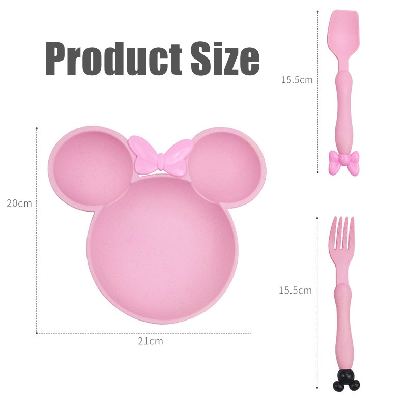 Bộ 3 Dụng Cụ Ăn Bằng Lúa Mạch Hình Chuột Mickey Đáng Yêu Cho Bé