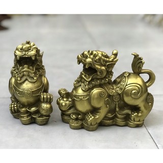 Tượng Cặp tỳ hưu như ý phong thuỷ chất liệu bằng đồng vàng