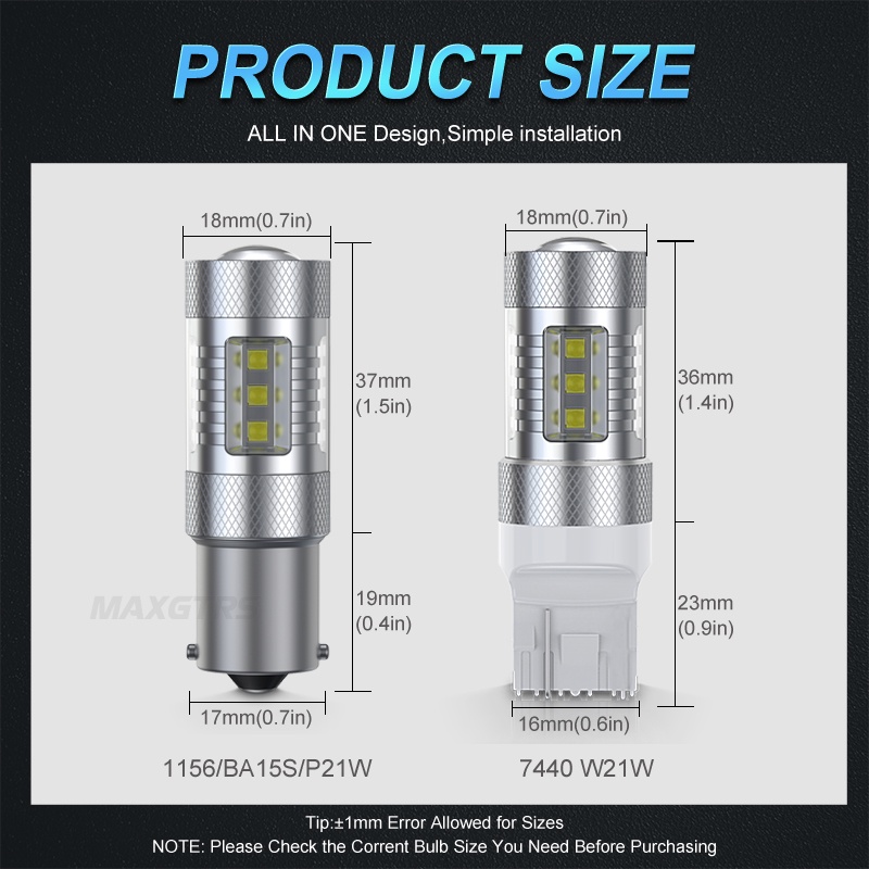 Chip Đèn LED Công Suất Cao MAXGTRS 2x S25 1156 1157 7440 7443 W21W W21 / 5W BAY15D P21 / 5W BA15S P21W 80W Cho Xe Hơi