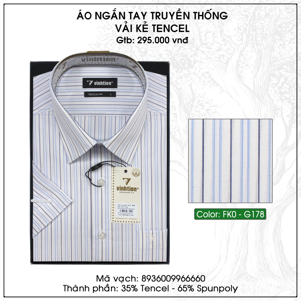 Áo Sơ Mi Ngắn Tay Sọc Caro Vĩnh Tiến Form Regular Vạt Ngang 295 - Kẻ sọc