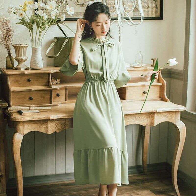 Đầm dáng chữ A tay ngắn buộc dây dễ thương dành cho phụ nữ | BigBuy360 - bigbuy360.vn