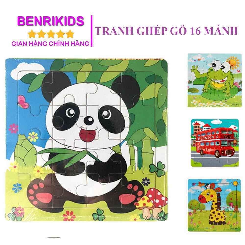 Đồ Chơi Tranh Xếp Hình 16 Miếng Bằng Gỗ Benrikids Chủ Đề Động Vật Và Phương Tiện Giao Thông