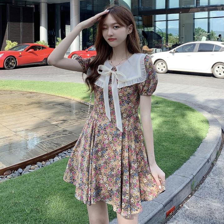 Váy hoa nhí cổ nơ bèo Quảng Châu -TikBook Store