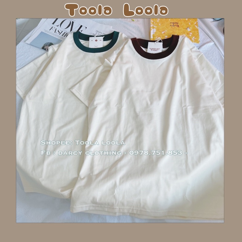 áo thun áo thun trơn MÀU KEM SỮA phối cổ màu nam nữ