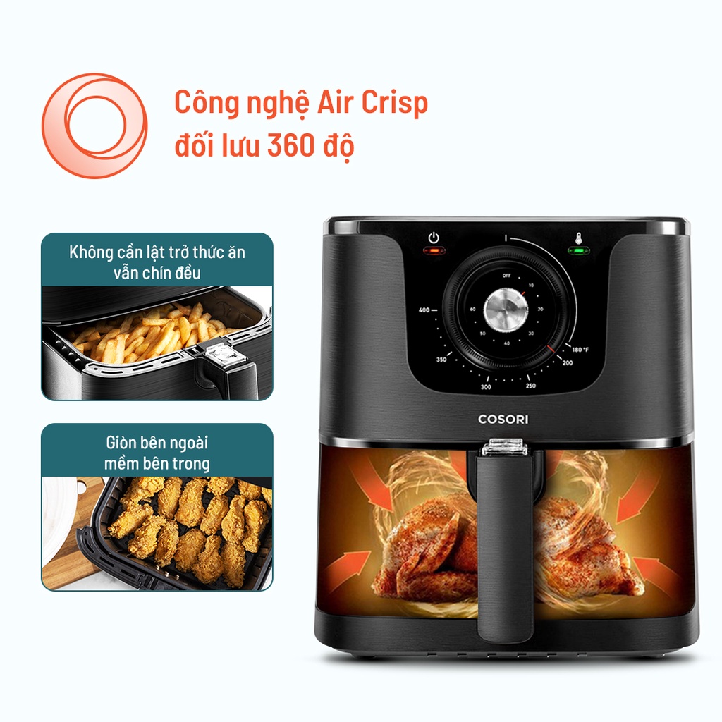 COMBO Nồi chiên không dầu Cosori CO158 AF(5,5 lít) gợi ý chế độ và Bình ấm đun siêu tốc Cosori GK172CO 1.7L