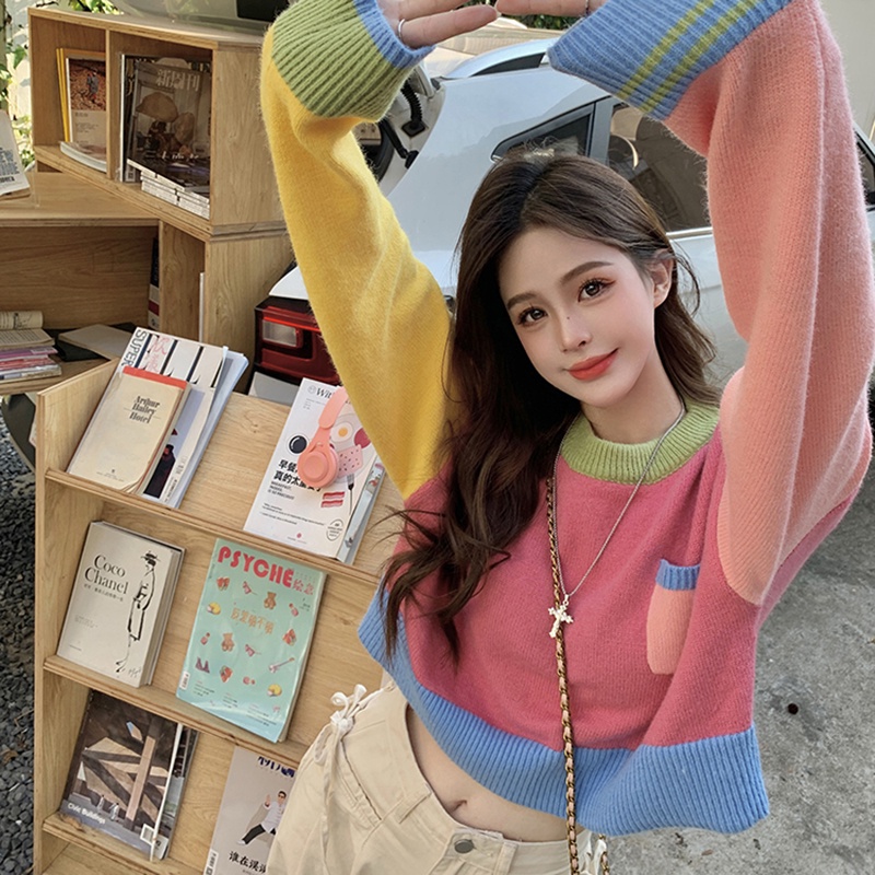 IELGY    Áo Len Chui Đầu Tay Dài Dáng Rộng Thời Trang Cho Nữ