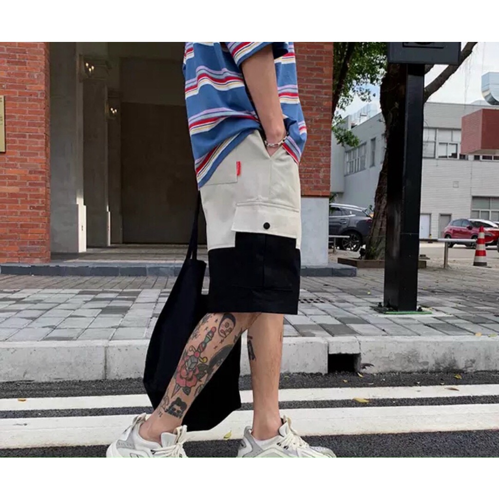 Quần Shorts nam nữ MEANSTORE sooc ống suông cạp chun Ulzzang short thể thao mặc ở nhà đi tập thoáng mát - Be phối màu